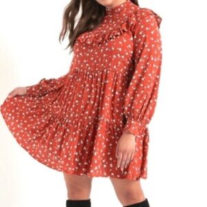 Eloquii Red & White Ditzy Floral Long Sleeve Ruffle Mini Dress Plus‎ Size 22